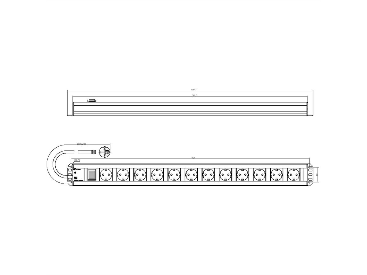 BACHMANN Multiprise 12x contact de protection, interrupteur, 2 m