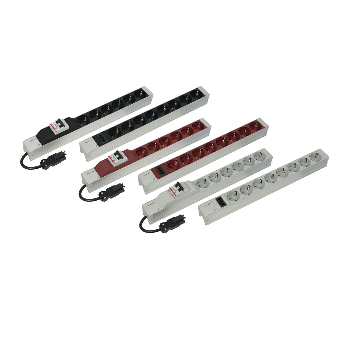 Bâti de prises SCHROFF, 2P+T, avec entrée Wieland®, 19", rouge