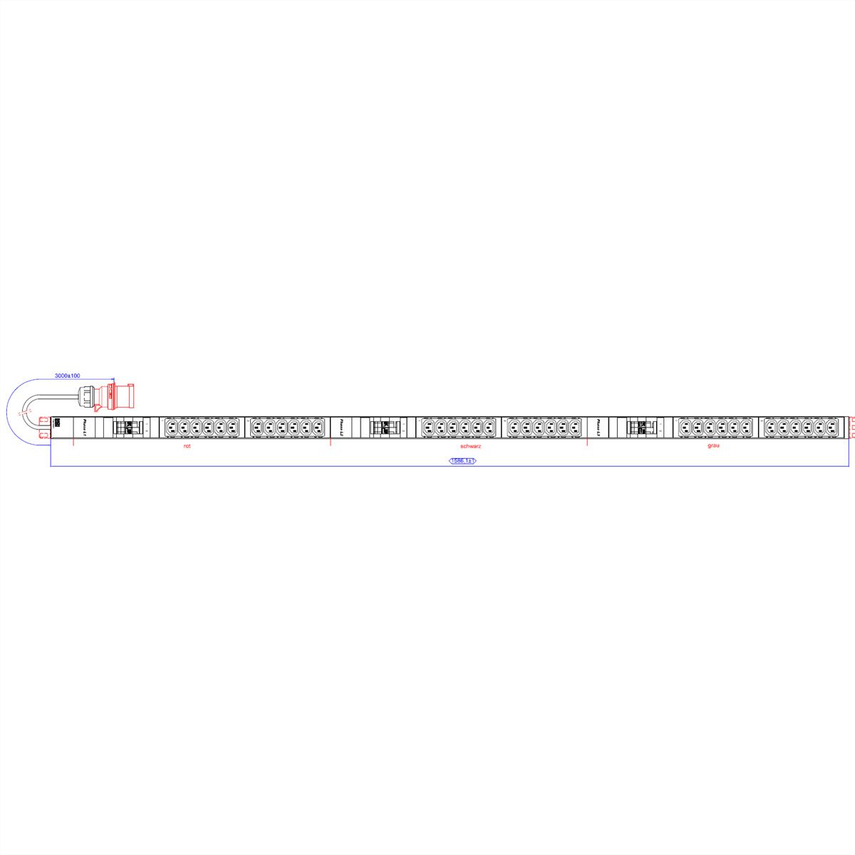 BACHMANN IT PDU ALU 1U 36x C13 6x disjoncteur CEE 3x32A rouge
