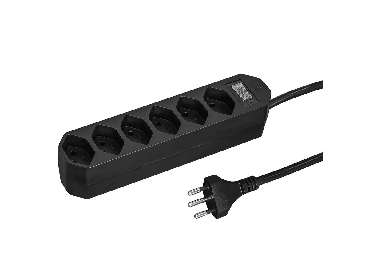 Steffen Steckdosenleiste Compact 6fach, mit Schalter, schwarz, 1.5m