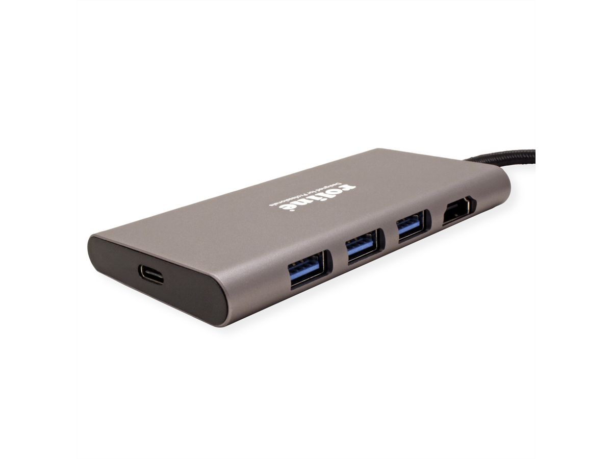 ROLINE USB Typ C Dockingstation, 4K HDMI, 3x USB, SD/MicroSD Kartenleser, PD