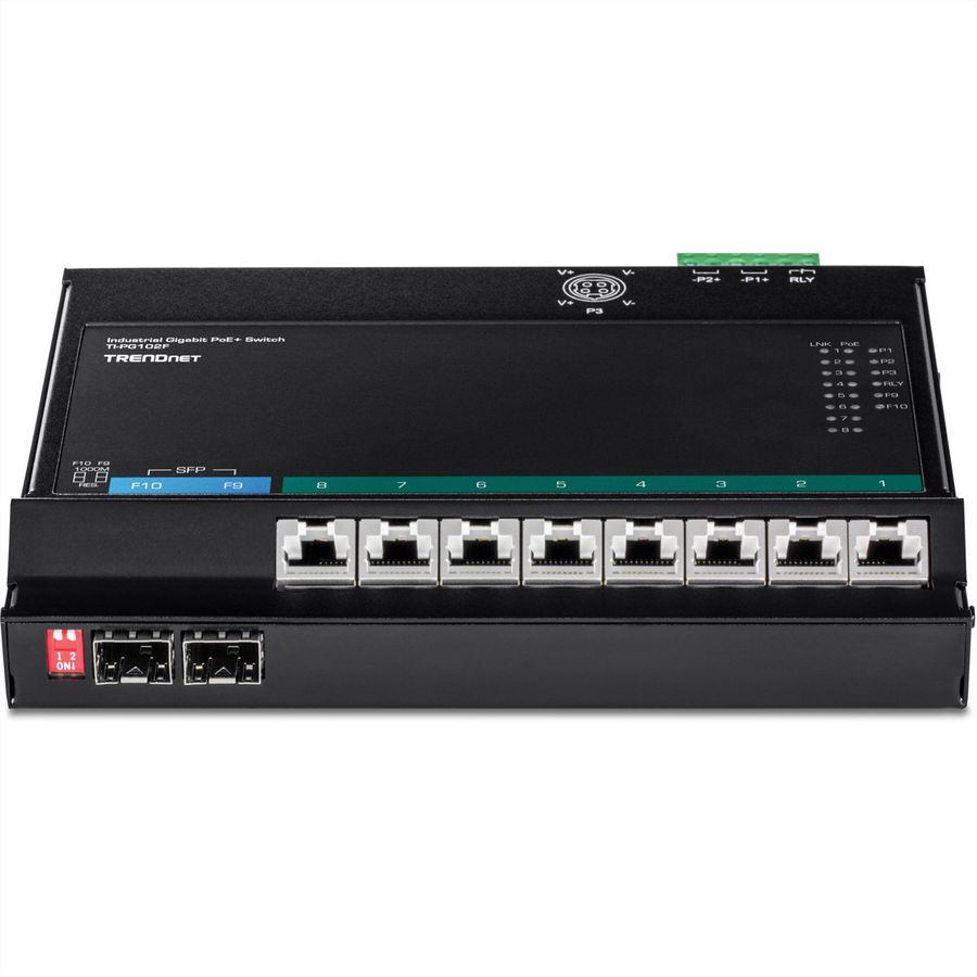 TRENDnet TI-PG102F Switch industriel PoE+ Gigabit à 10 ports avec accès frontal et fixation murale