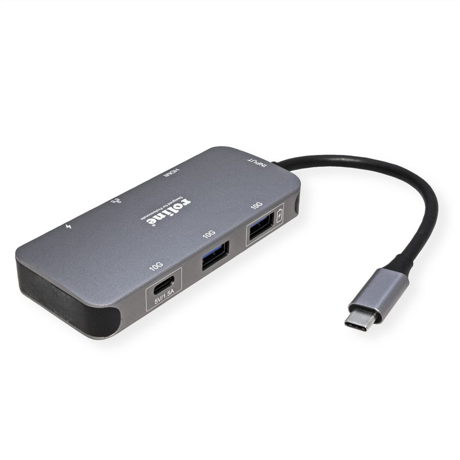 ROLINE Station d'accueil USB-C, HDMI 4K, USB-A, USB-C, PD, LAN