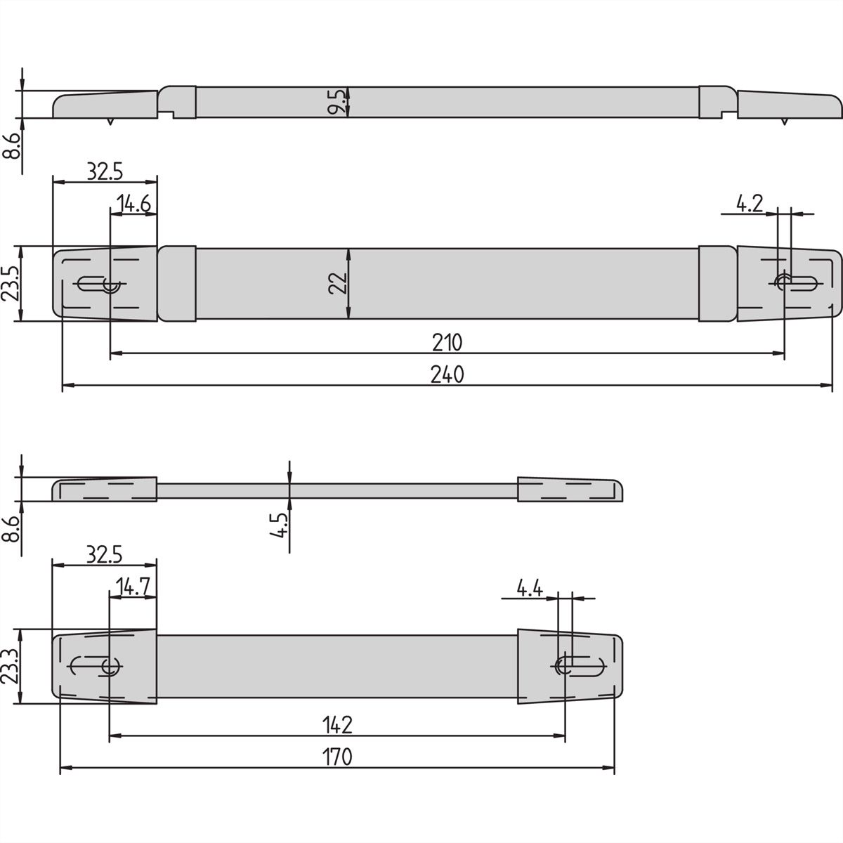 SCHROFF Bandgriff, Breite 22 mm - BANDGRIFF 170MM SCHWARZ